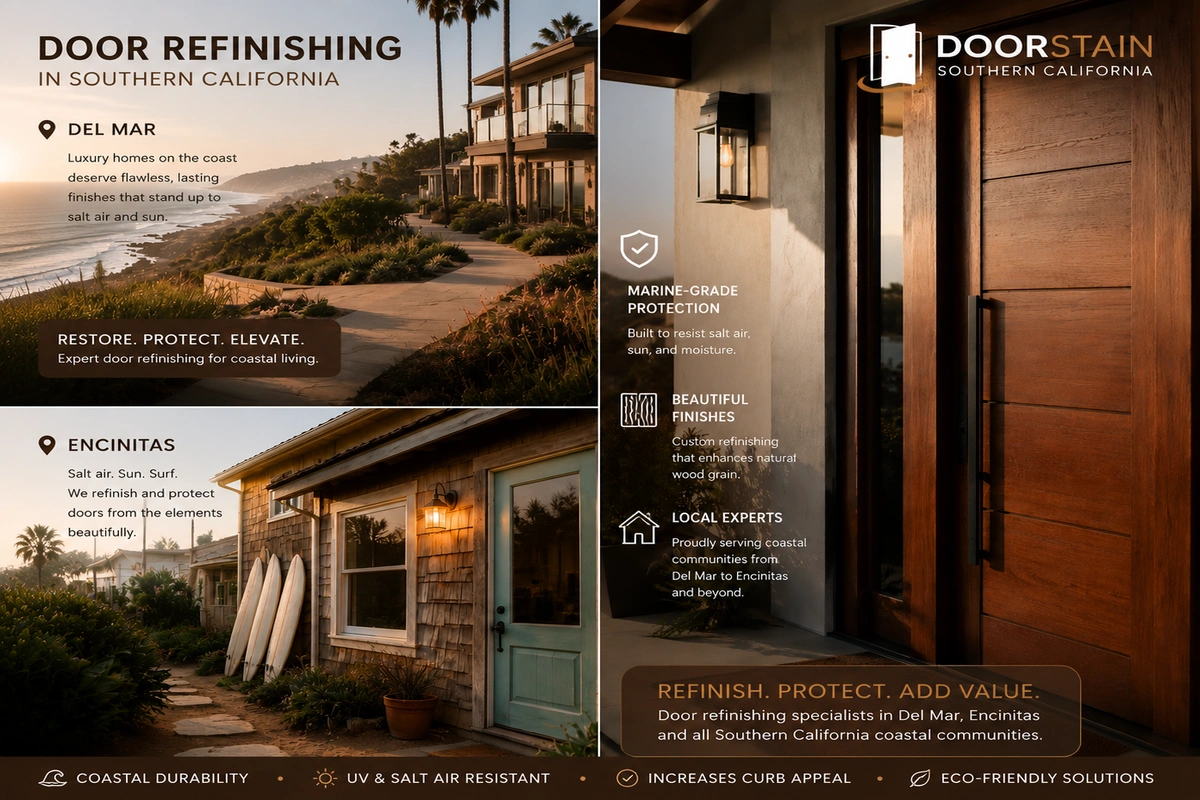 Door Refinishing Across North County Coastal — Del Mar to Oceanside 4 North County Coastal door refinishing