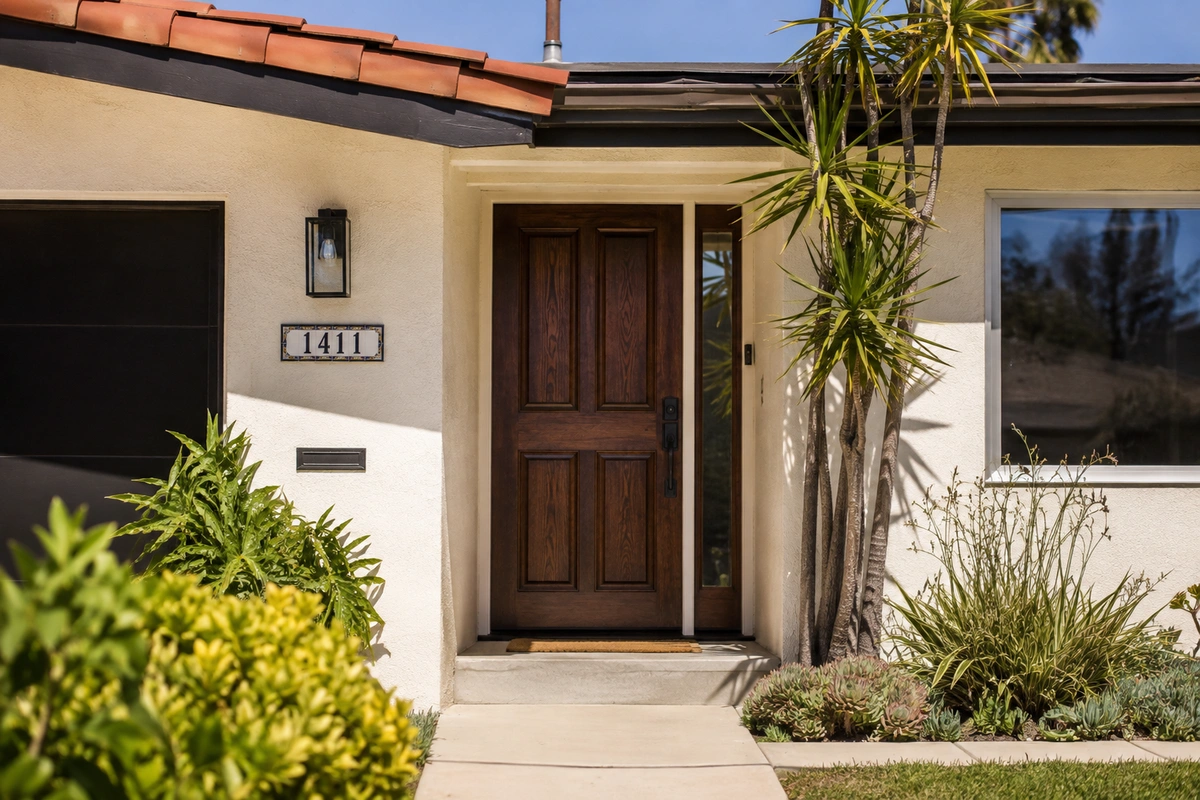 Door Refinishing El Cajon, CA 2 Door refinishing El Cajon CA - refinished wood front door on midcentury ranch home